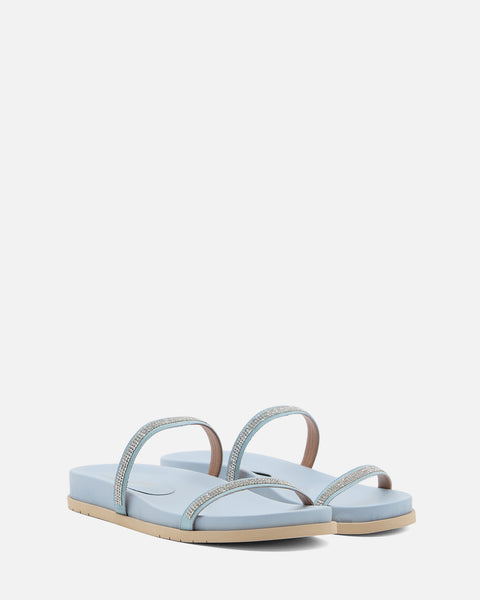 SANDALO CON FASCIA GIOIELLO IN PELLE CELESTE POLVERE 8711