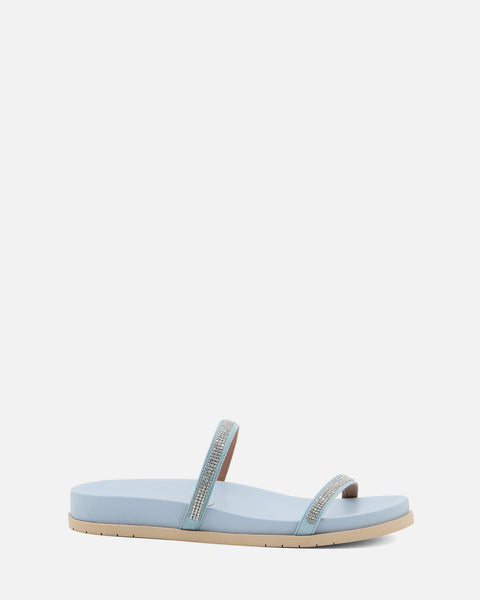 SANDALO CON FASCIA GIOIELLO IN PELLE CELESTE POLVERE 8711