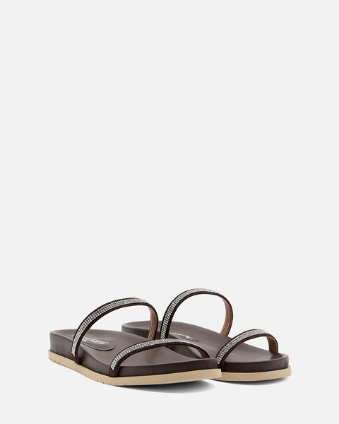 SANDALO CON FASCIA GIOIELLO IN PELLE TESTA DI MORO 8711