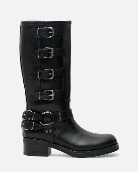 ANFIBI NERI CON CINTURINI IN VERA PELLE ANGELICA