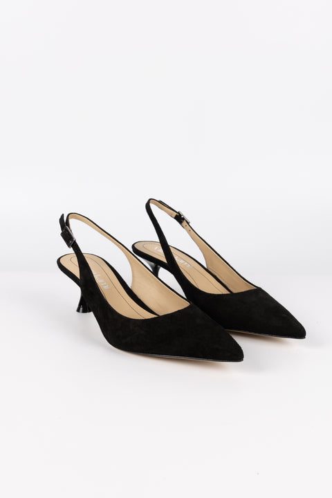 DECOLLETE' CON CINTURINO IN CAMOSCIO NERO CHA 50