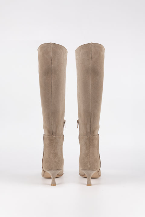 STIVALE CON GAMBALE ALTO IN CAMOSCIO BEIGE CLOE 04