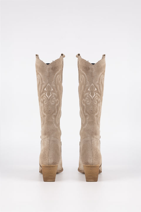 TEXANO IN CAMOSCIO BEIGE CON GAMBALE RICAMATO DOLCE VITA 128 R/S
