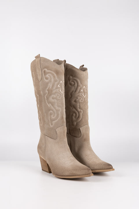 TEXANO IN CAMOSCIO BEIGE CON GAMBALE RICAMATO DOLCE VITA 128 R/S