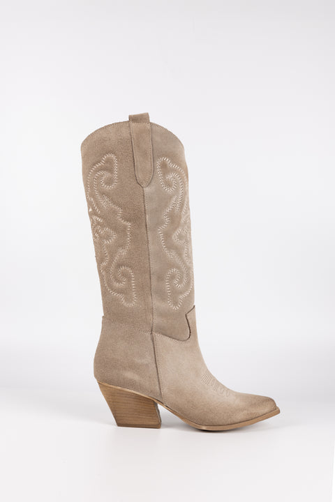 TEXANO IN CAMOSCIO BEIGE CON GAMBALE RICAMATO DOLCE VITA 128 R/S