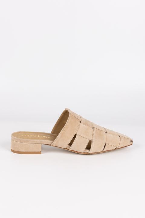 MULES CON FASCIA INTRECCIATA IN CAMOSCIO TESTA DI MORO FT15