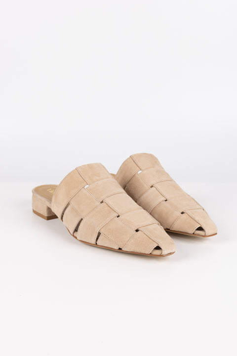 MULES CON FASCIA INTRECCIATA IN CAMOSCIO TESTA DI MORO FT15