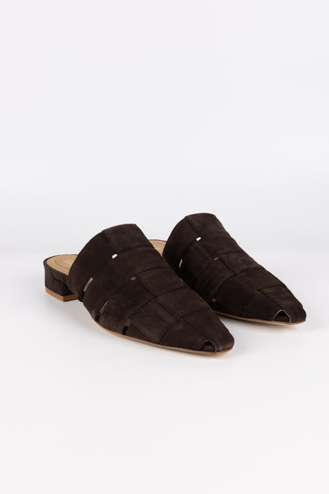 MULES CON FASCIA INTRECCIATA IN CAMOSCIO  TESTA DI MORO FT15