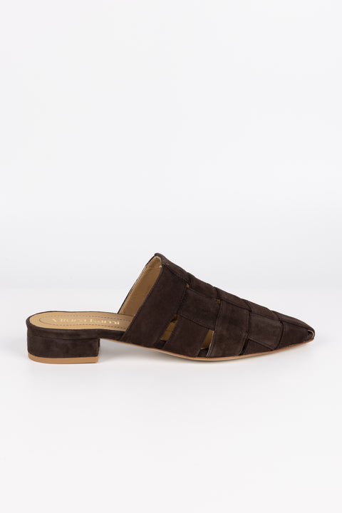 MULES CON FASCIA INTRECCIATA IN CAMOSCIO  TESTA DI MORO FT15