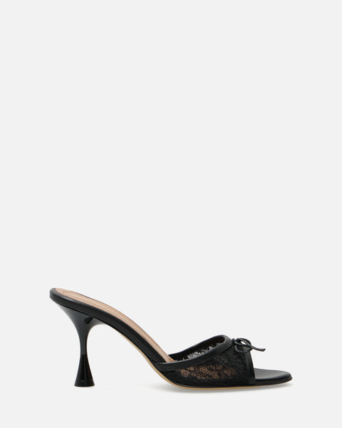 SANDALO CON FASCIA RICAMATA E FIOCCO IN PELLE NERO GF921