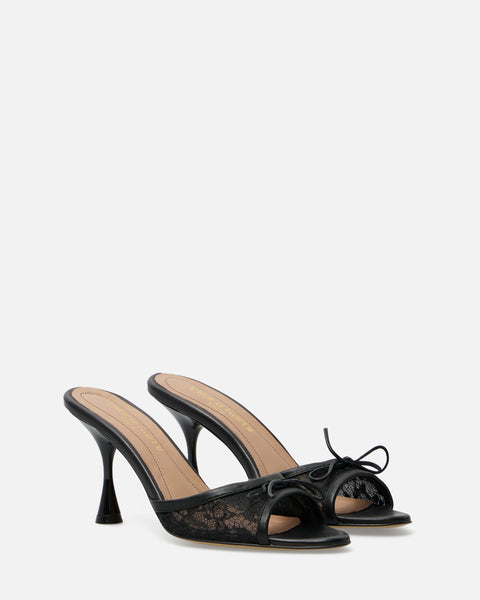 SANDALO CON FASCIA RICAMATA E FIOCCO IN PELLE NERO GF921