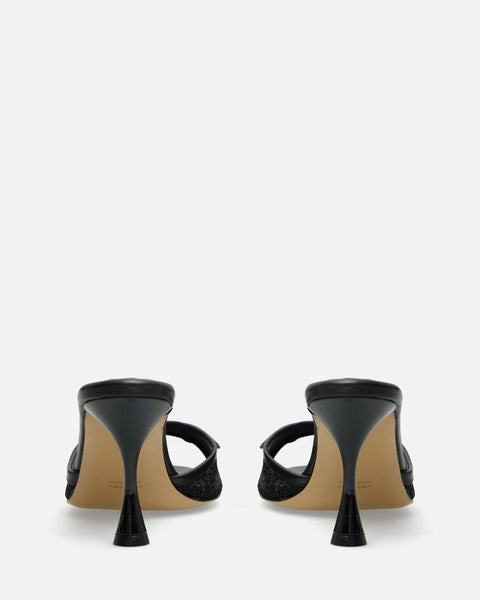 SANDALO CON FASCIA RICAMATA E FIOCCO IN PELLE NERO GF921