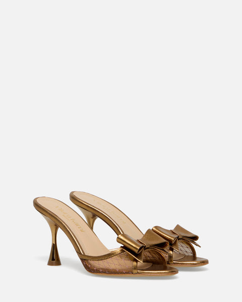 SANDALO CON FASCIA RICAMATA E FIOCCO BRONZO GF924