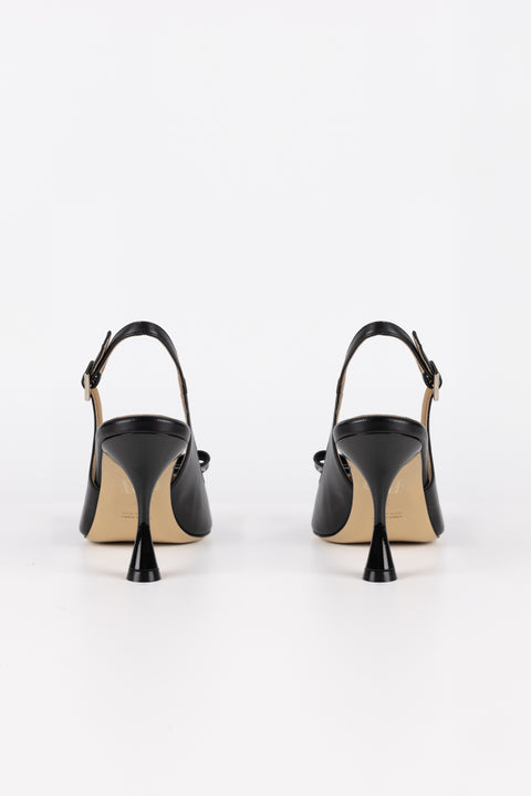 SANDALO CON FIOCCO BICOLORE IN PELLE NERO GF925