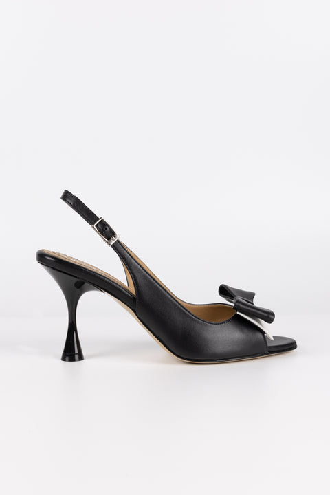 SANDALO CON FIOCCO BICOLORE IN PELLE NERO GF925