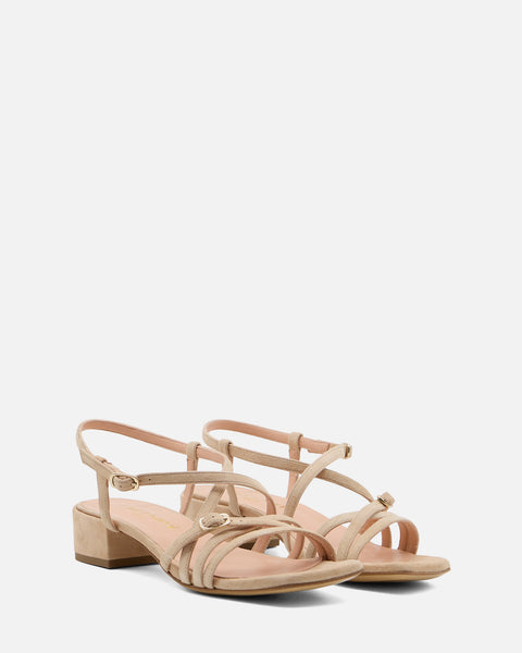 SANDALO CON TACCO IN CAMOSCIO BEIGE GF926