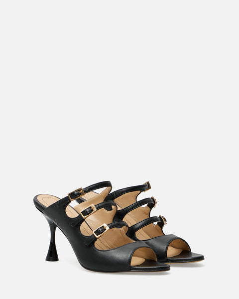 SANDALO CON FIBIE IN PELLE NERO GF936