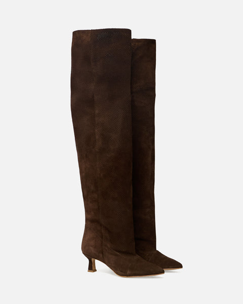 STIVALI MARRONI AL GINOCCHIO  IN CAMOSCIO JENNIFER
