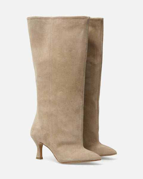 STIVALI BEIGE GAMBALE AMPIO CAMOSCIO 830