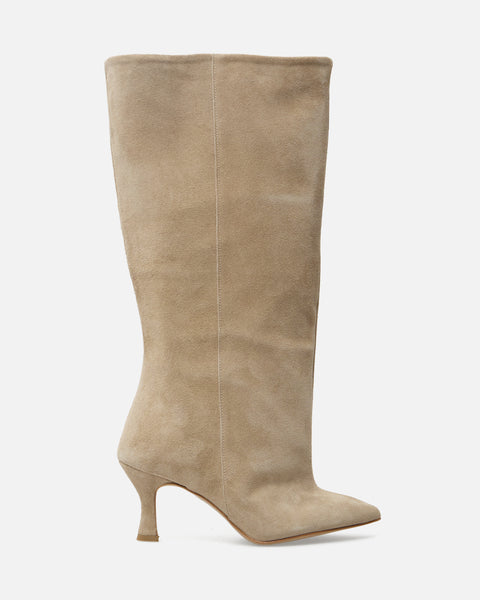 STIVALI BEIGE GAMBALE AMPIO CAMOSCIO 830