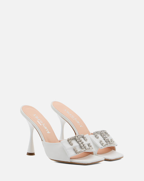 SANDALO CON TACCO E FASCIA GIOIELLO IN PELLE BIANCO RL530