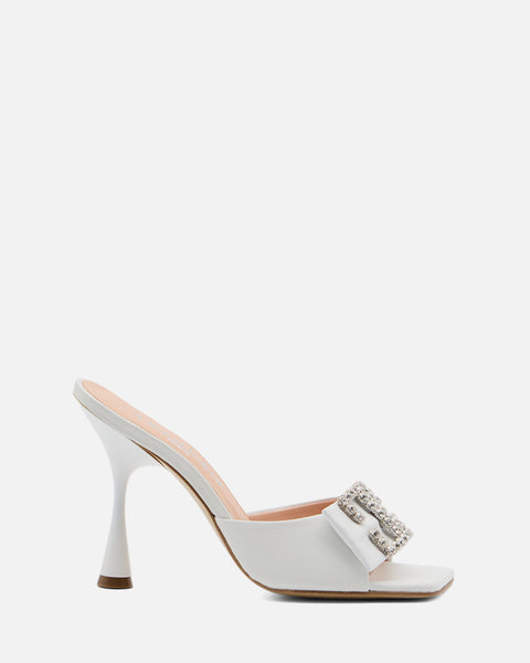 SANDALO CON TACCO E FASCIA GIOIELLO IN PELLE BIANCO RL530