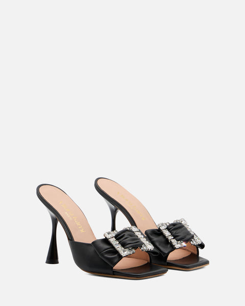 SANDALO CON TACCO E FASCIA GIOIELLO IN PELLE NERO RL530