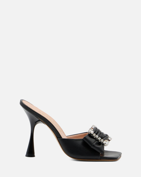 SANDALO CON TACCO E FASCIA GIOIELLO IN PELLE NERO RL530